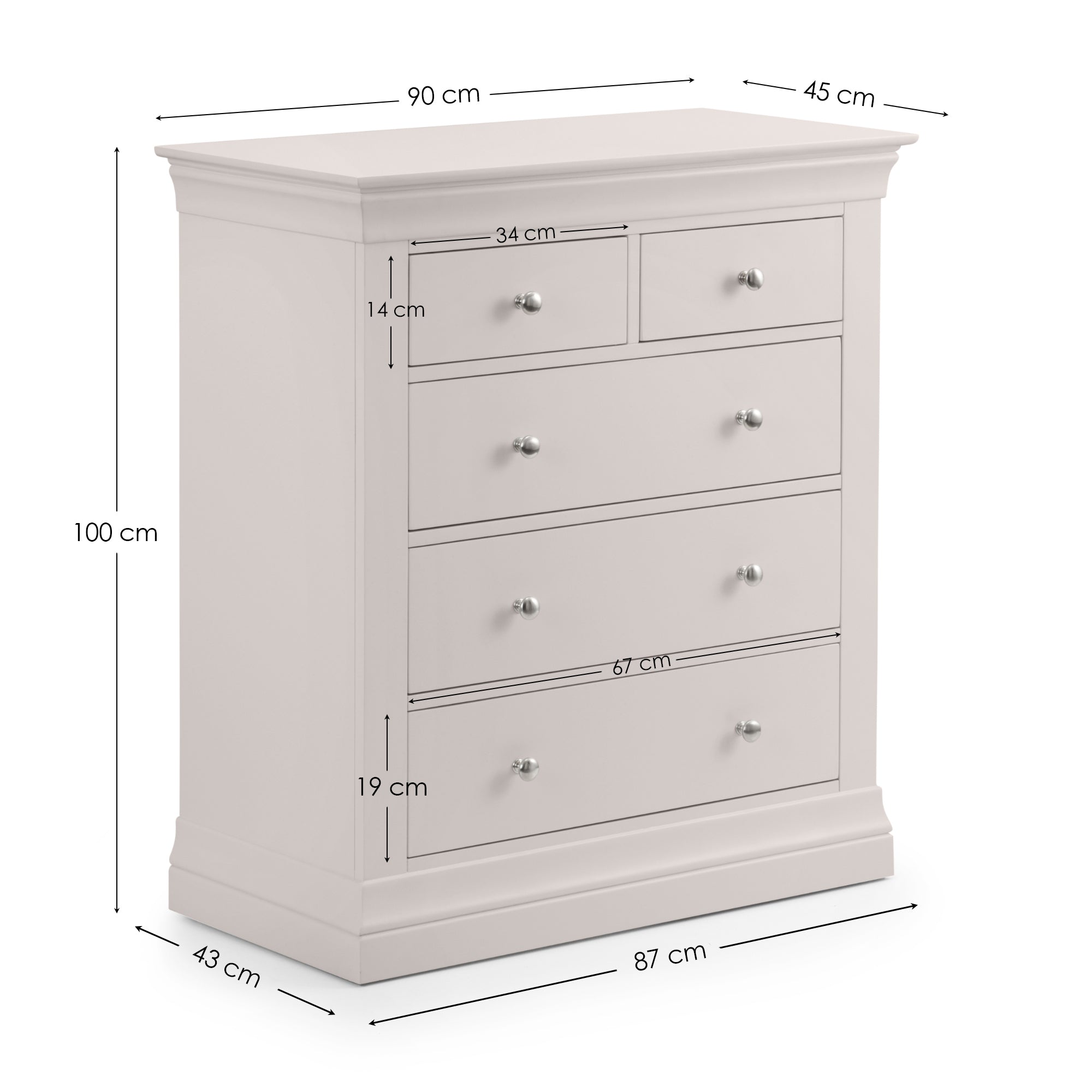 Fidel Light Grey Wood Chest of Drawers | 5 Drawers